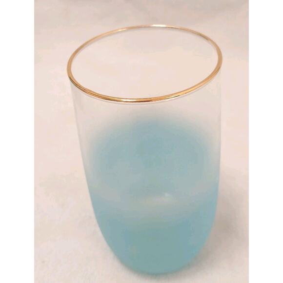 1950 West Virginia Blendo Water Glass Tumbler Frosted Turquoise Gold Party MCM - Picture 6 of 15
